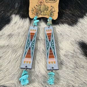 Justin Boots Turquoise and Brown Geometric Earrings